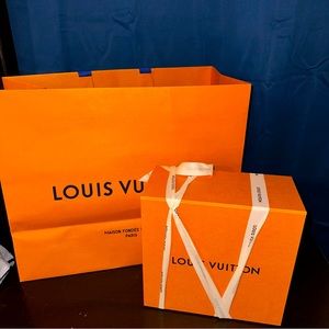 Louis Vuitton box, dust bag, and shopping bag